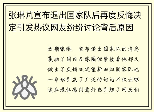 张琳芃宣布退出国家队后再度反悔决定引发热议网友纷纷讨论背后原因
